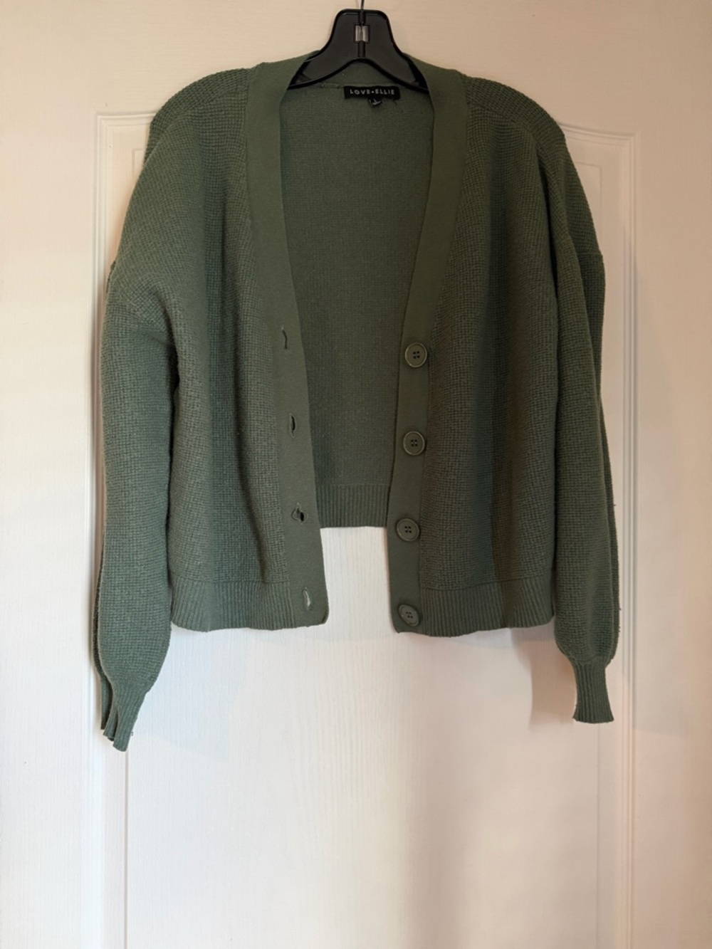 Lovellie Olive Waffle Cropped Cardigan Size Large